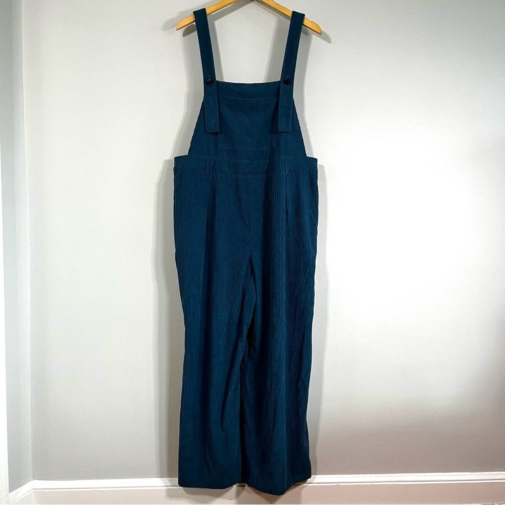 Cider Dark Teal Blue Women's Wide Leg Fall Corduroy Button Overalls Size 1XL